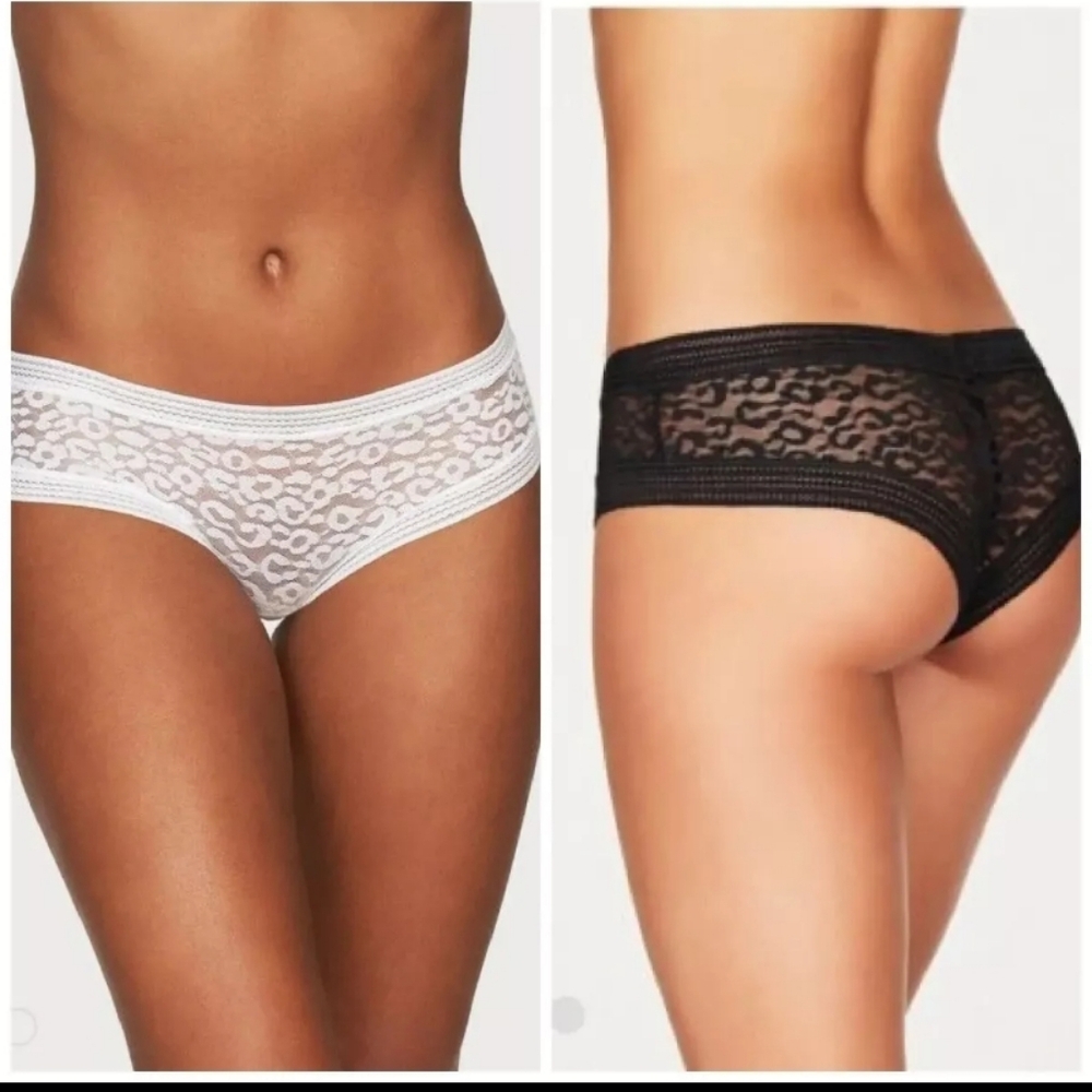 Fredrick's of Hollywood-2 PK Leopard Print Lace Sheer Panties (Black / White)-L